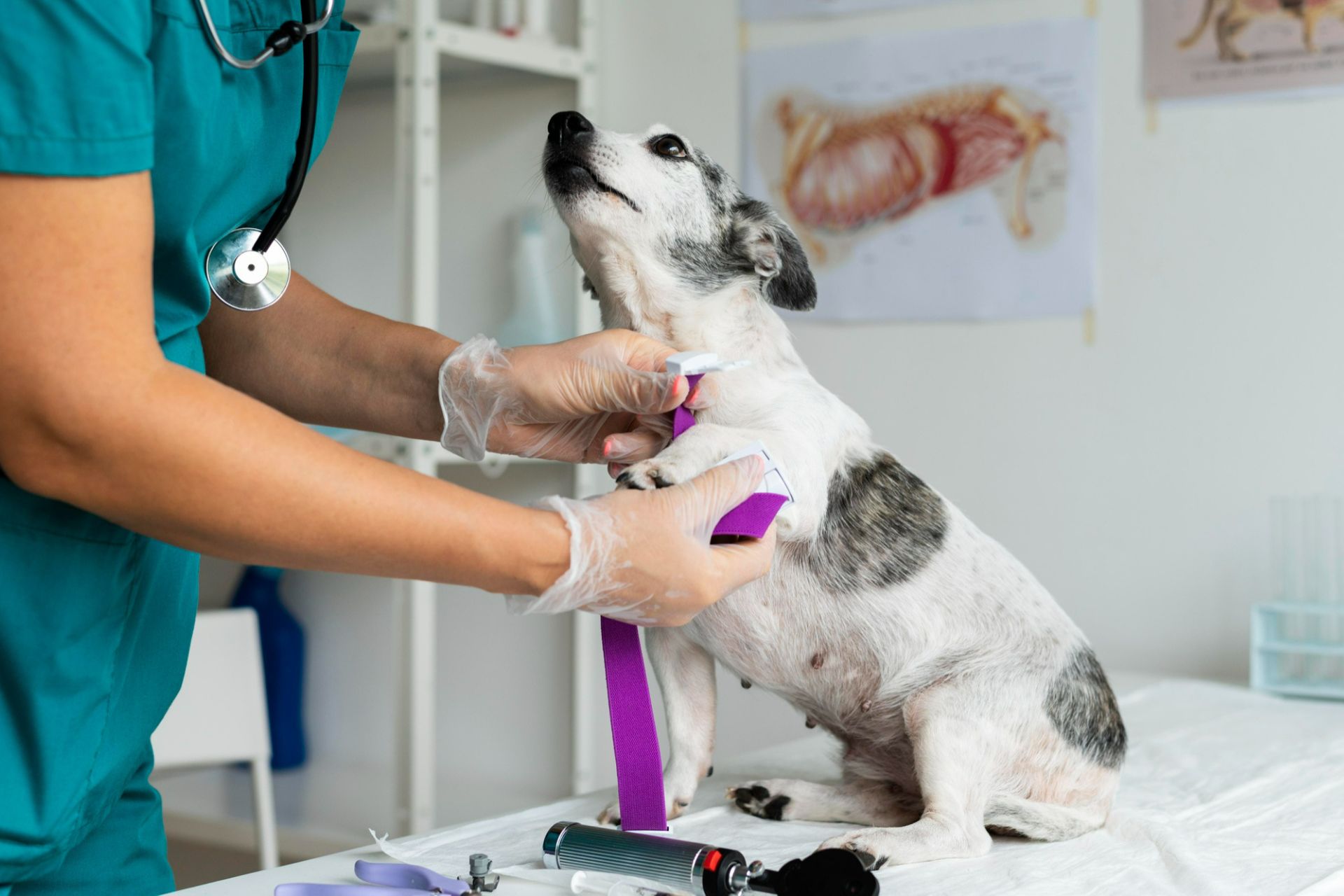 veterinarian taking care of dog